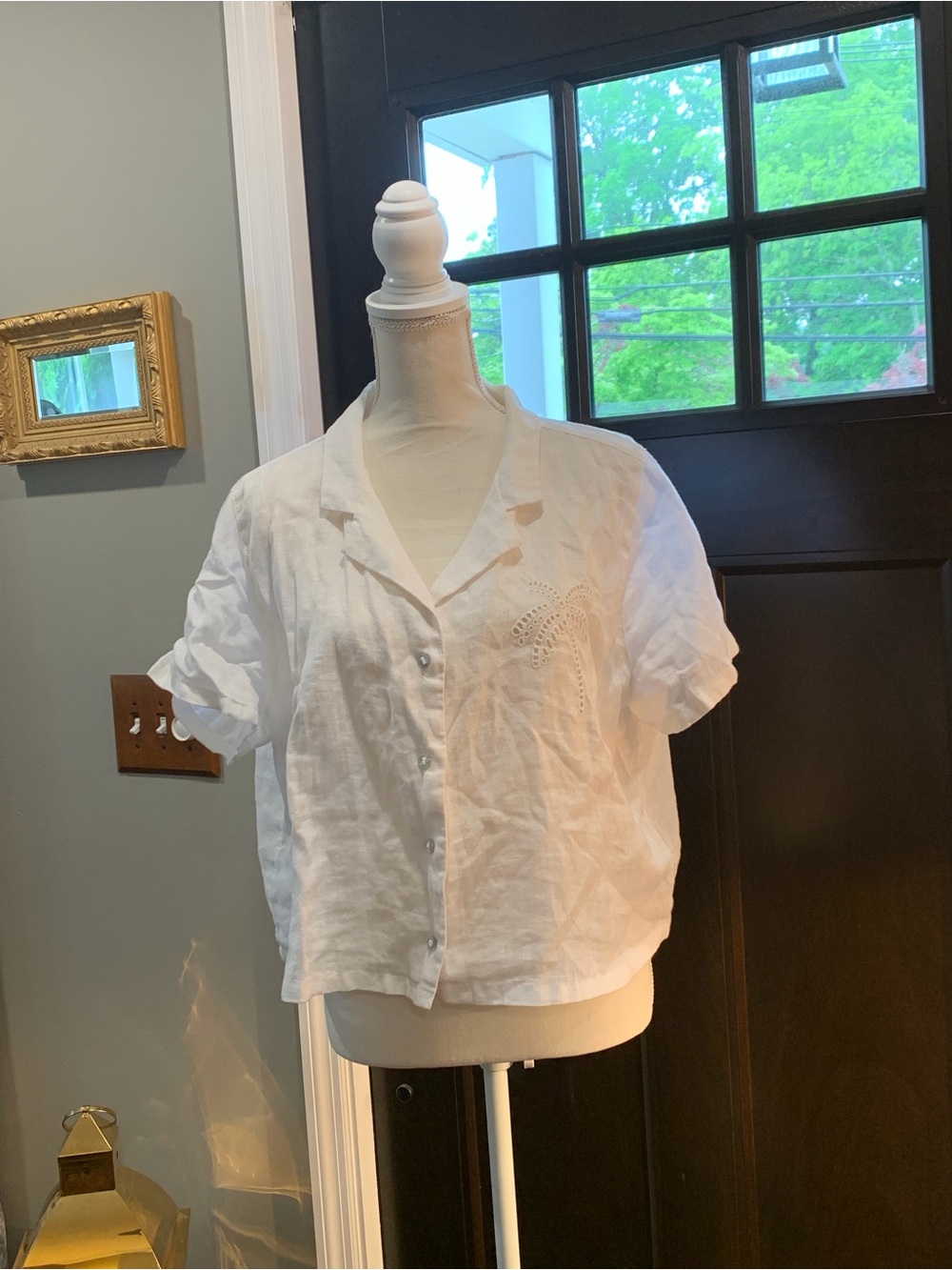 Calypso St. Barth White Linen Button-Front Short Sleeve Blouse